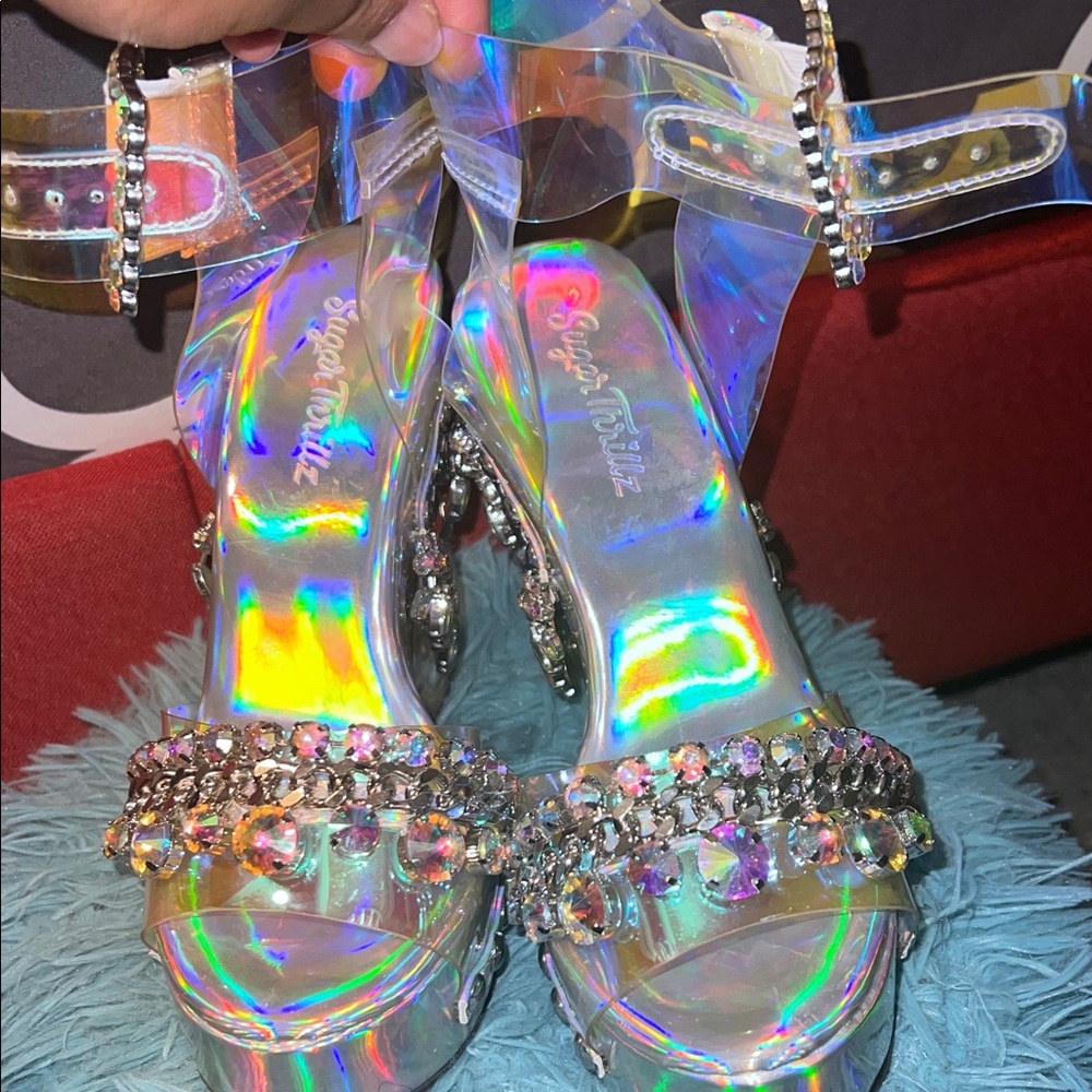 Dolls Kill Sugar Thrillz Iridescent Gemstone Heels